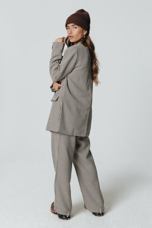 Rus Jacquard Dogtooth Straight Pants - Dark brown