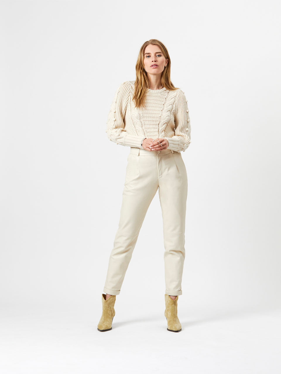 Uptown leather relaxed pants - Butter Cream