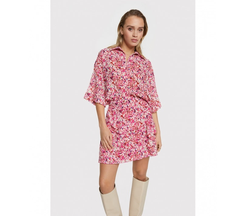 Ladies woven small flower short sleeve blouse - Multi colour