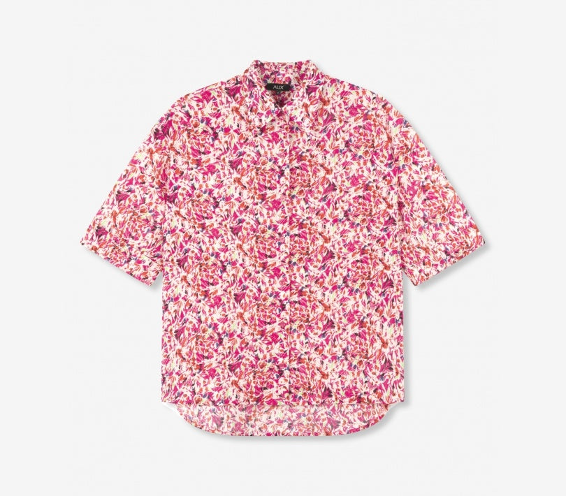 Ladies woven small flower short sleeve blouse - Multi colour