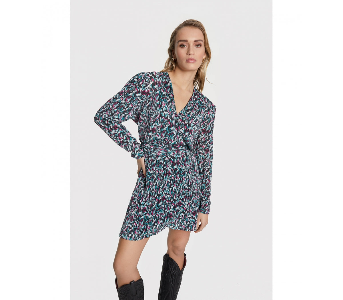 Ladies knitted flower lurex dress - Multi colour