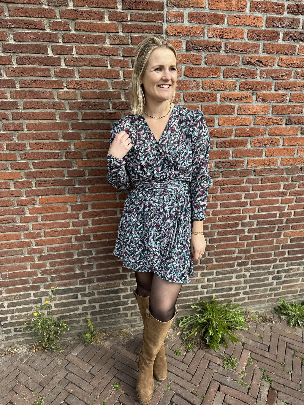 Ladies knitted flower lurex dress - Multi colour