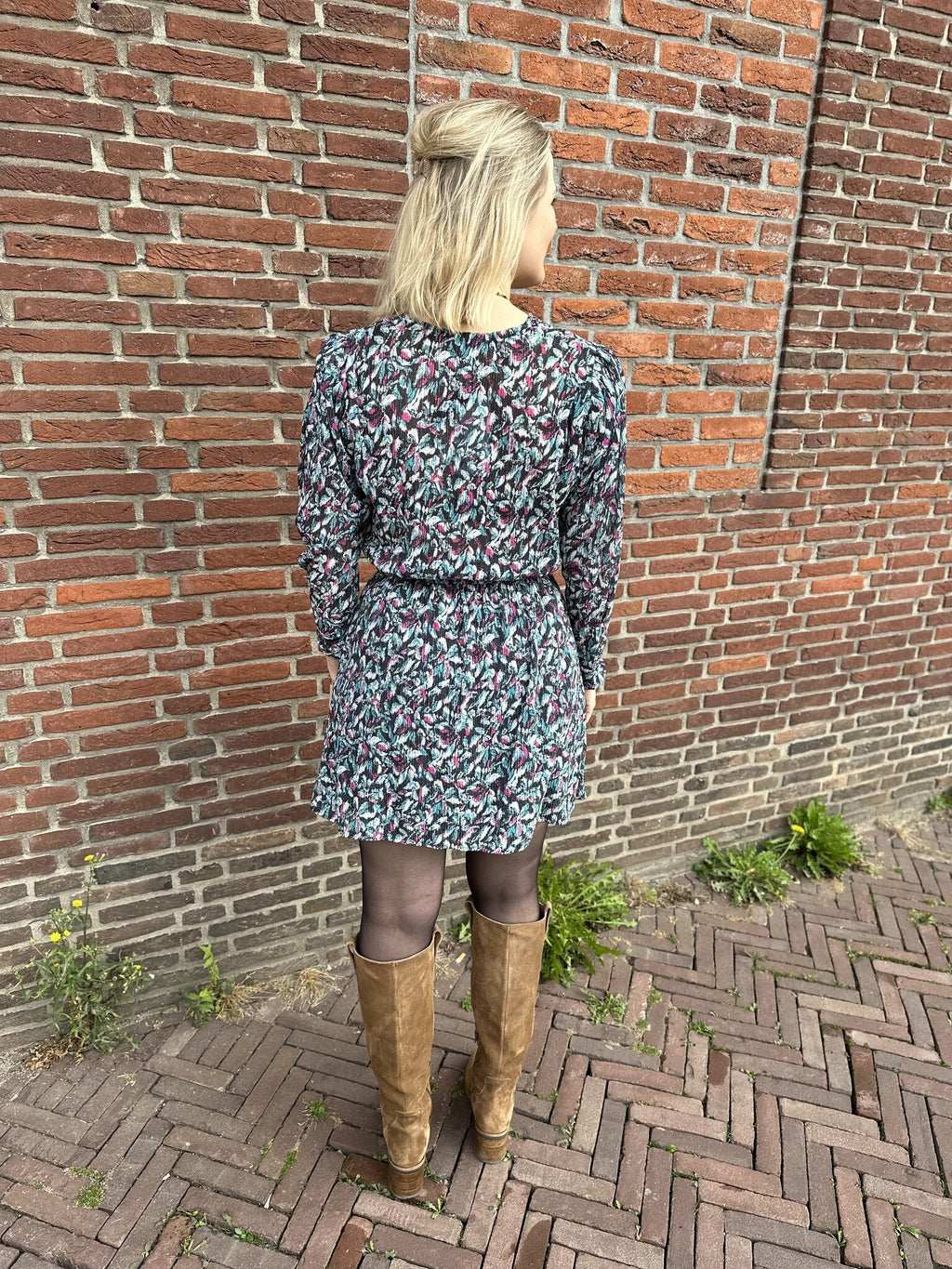 Ladies knitted flower lurex dress - Multi colour