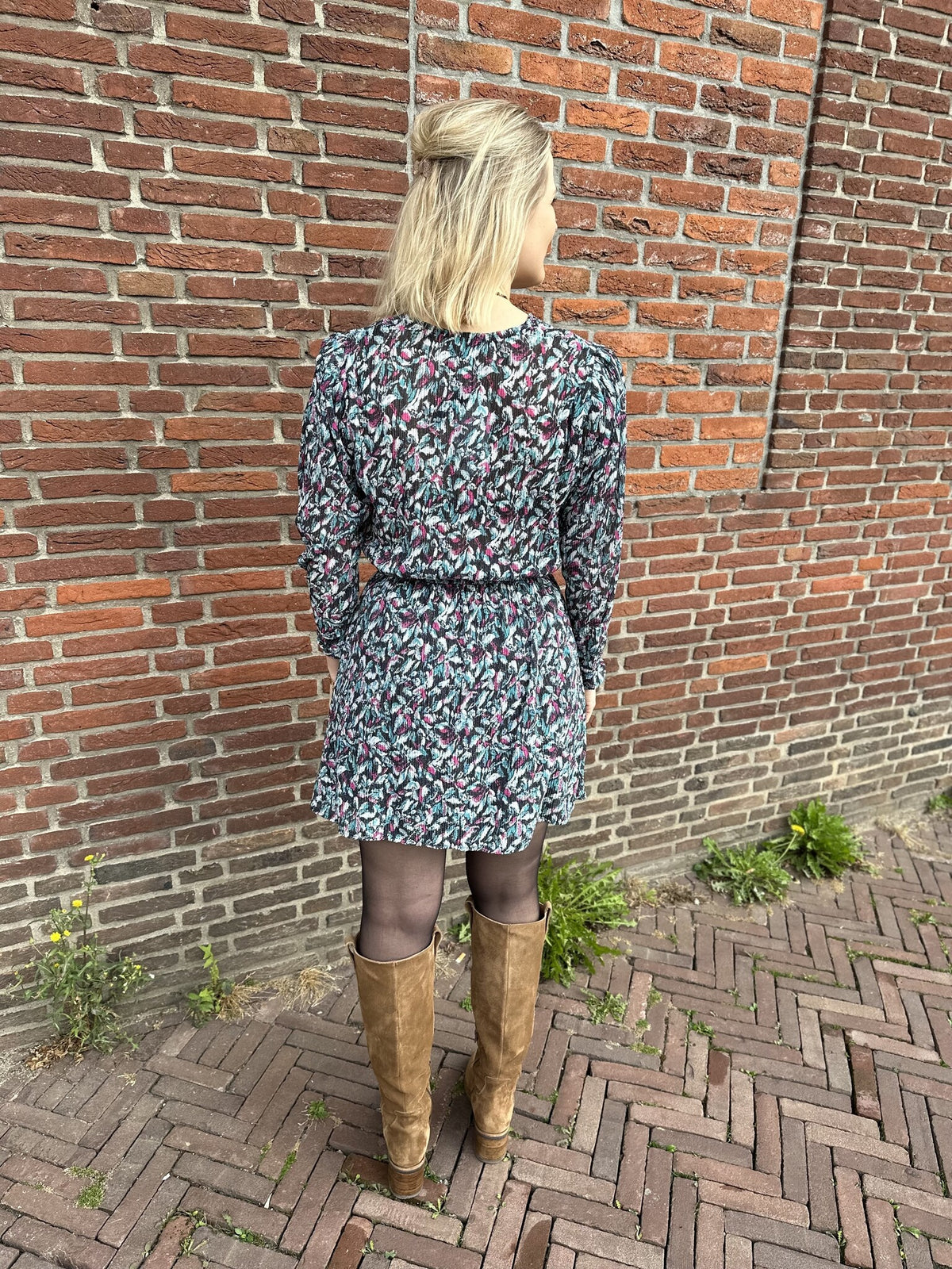 Ladies knitted flower lurex dress - Multi colour