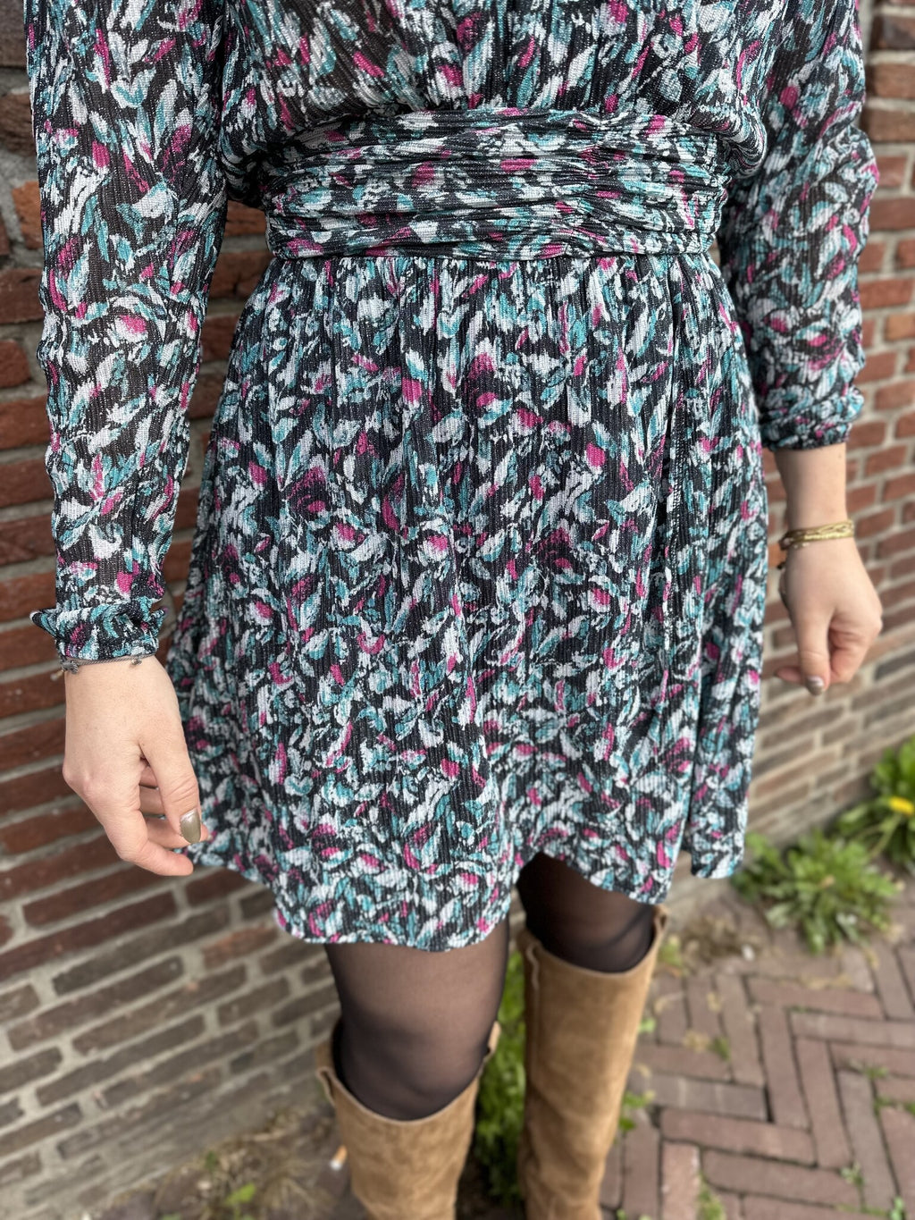 Ladies knitted flower lurex dress - Multi colour