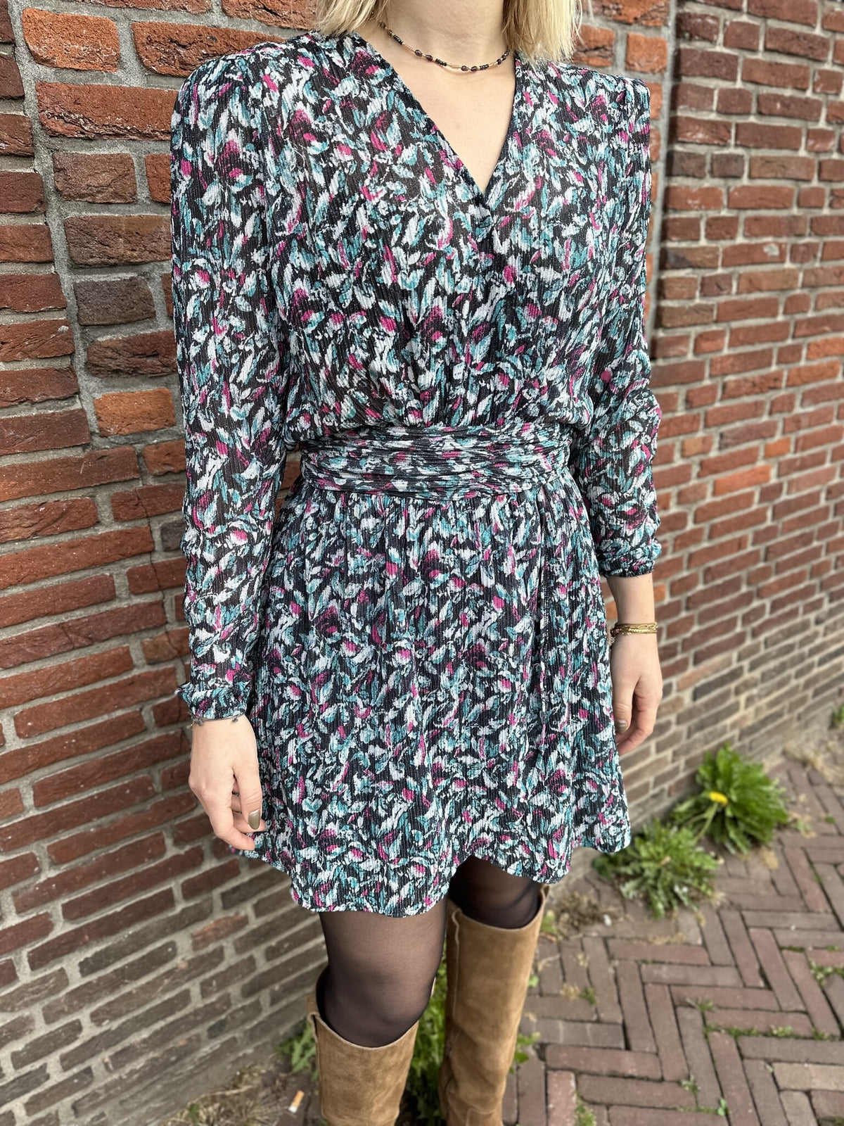 Ladies knitted flower lurex dress - Multi colour
