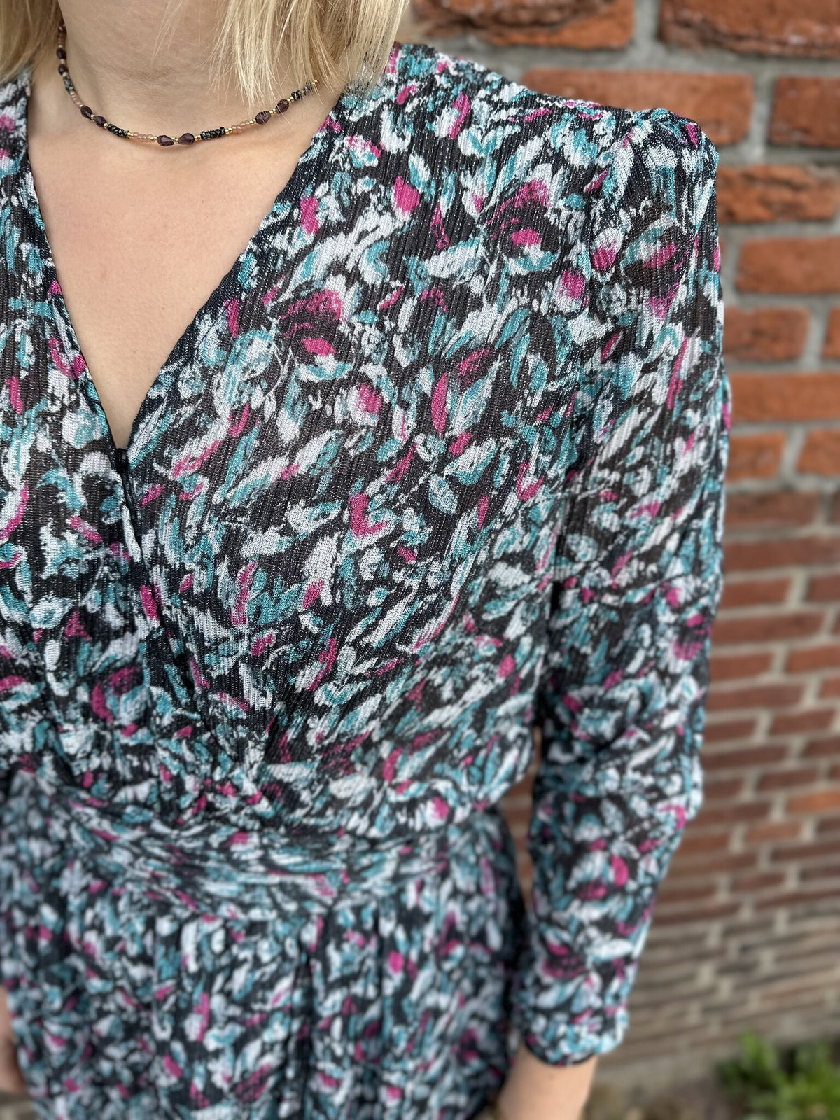 Ladies knitted flower lurex dress - Multi colour