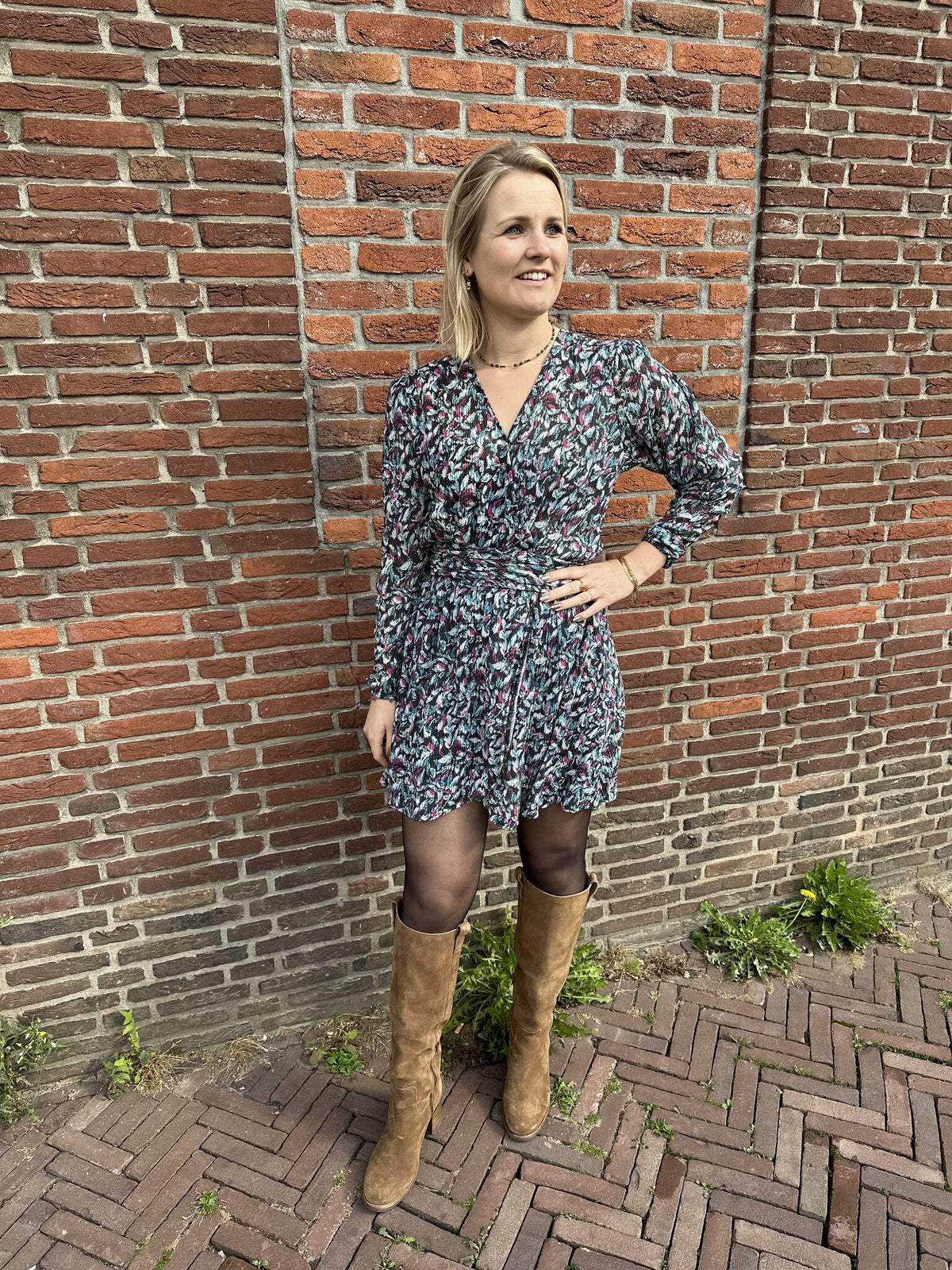 Ladies knitted flower lurex dress - Multi colour