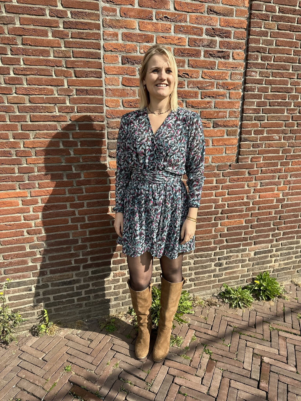 Ladies knitted flower lurex dress - Multi colour