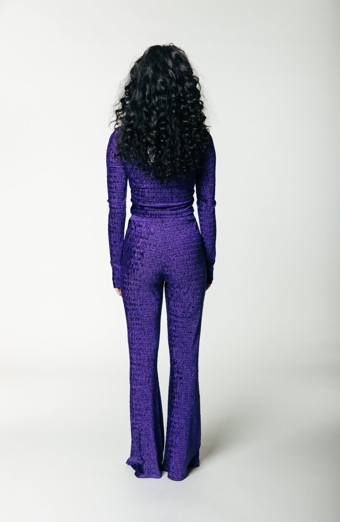 Structure Velvet Extra Flare Pants - Deep purple