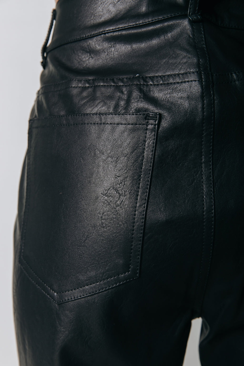 Livia Mid Rise Slit Vegan Leather Pants - Black