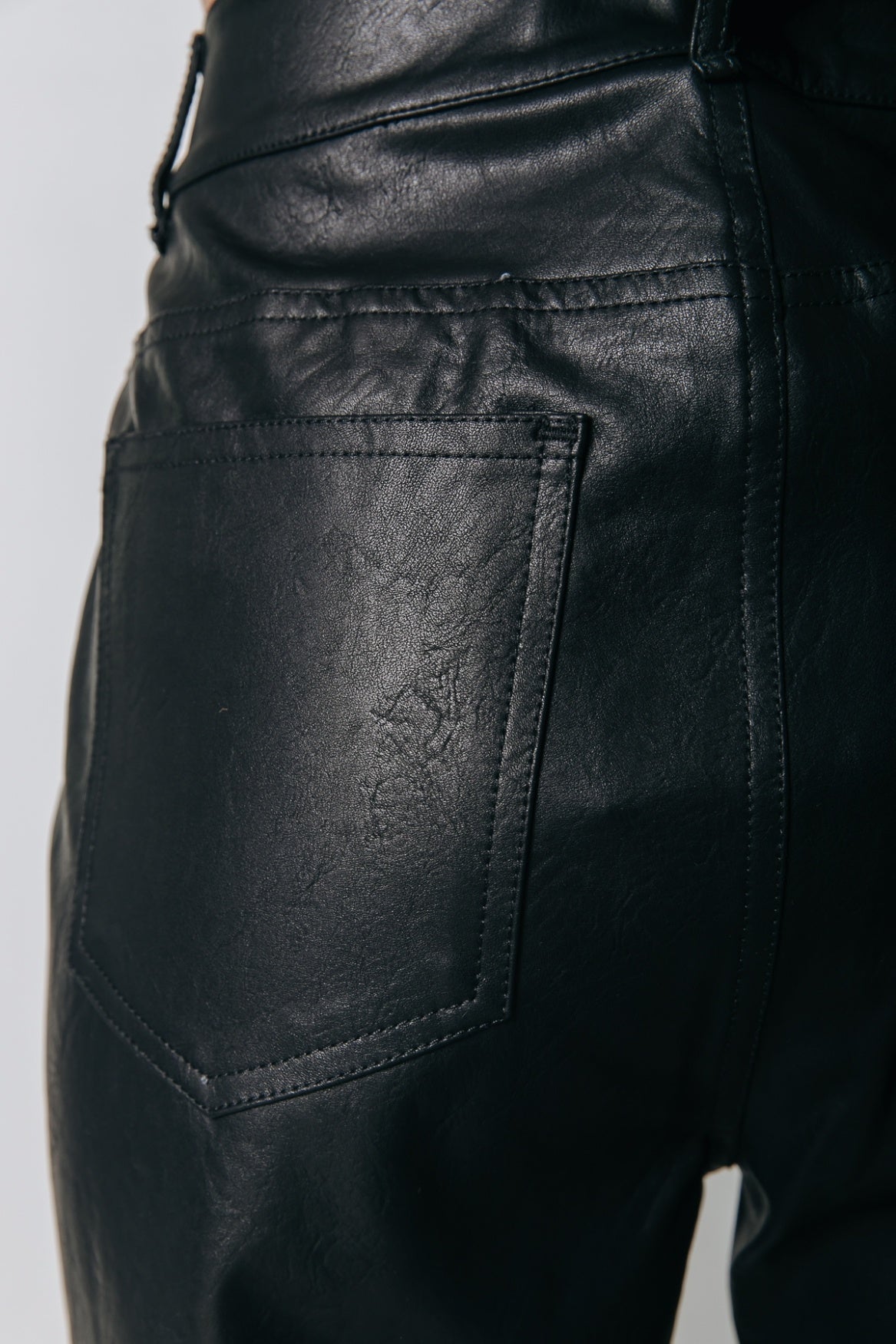Livia Mid Rise Slit Vegan Leather Pants - Black