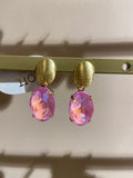 CE SW Oval Strass Pendant M - Pink - Brushed Gold