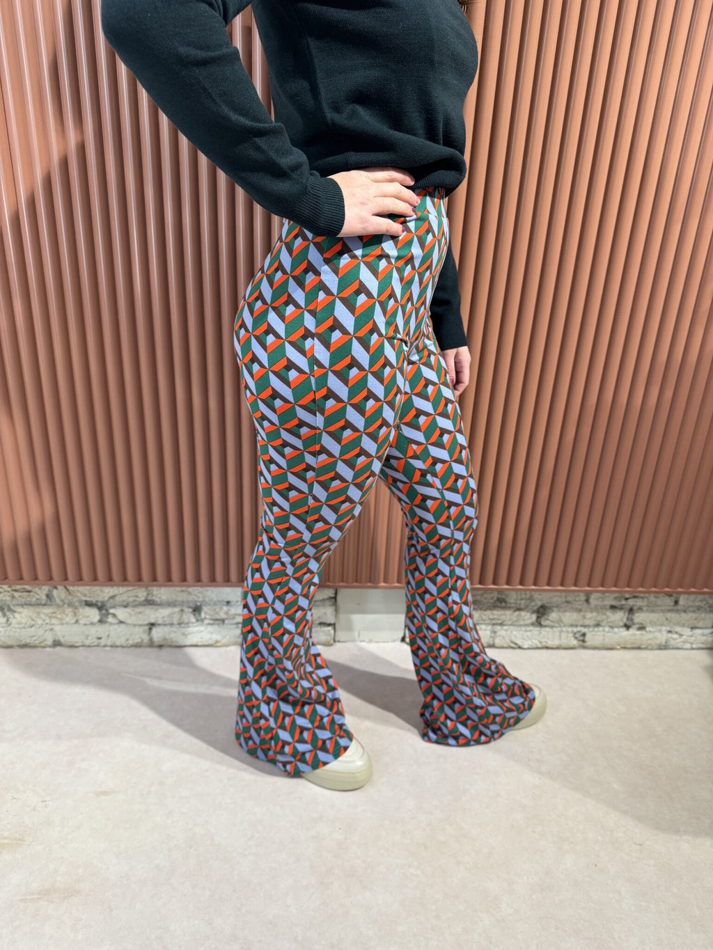 Graphic Peached Extra Flare Pants - Multicolor