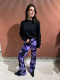 Graphic Flower Peached Extra Flare Pants - Light lilac