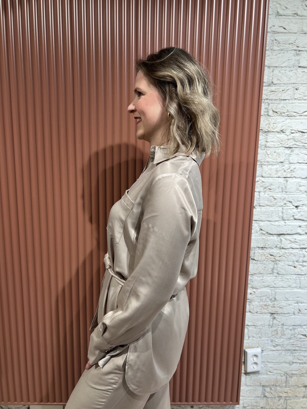 Joni belted oversized shirt - Timeless Taupe