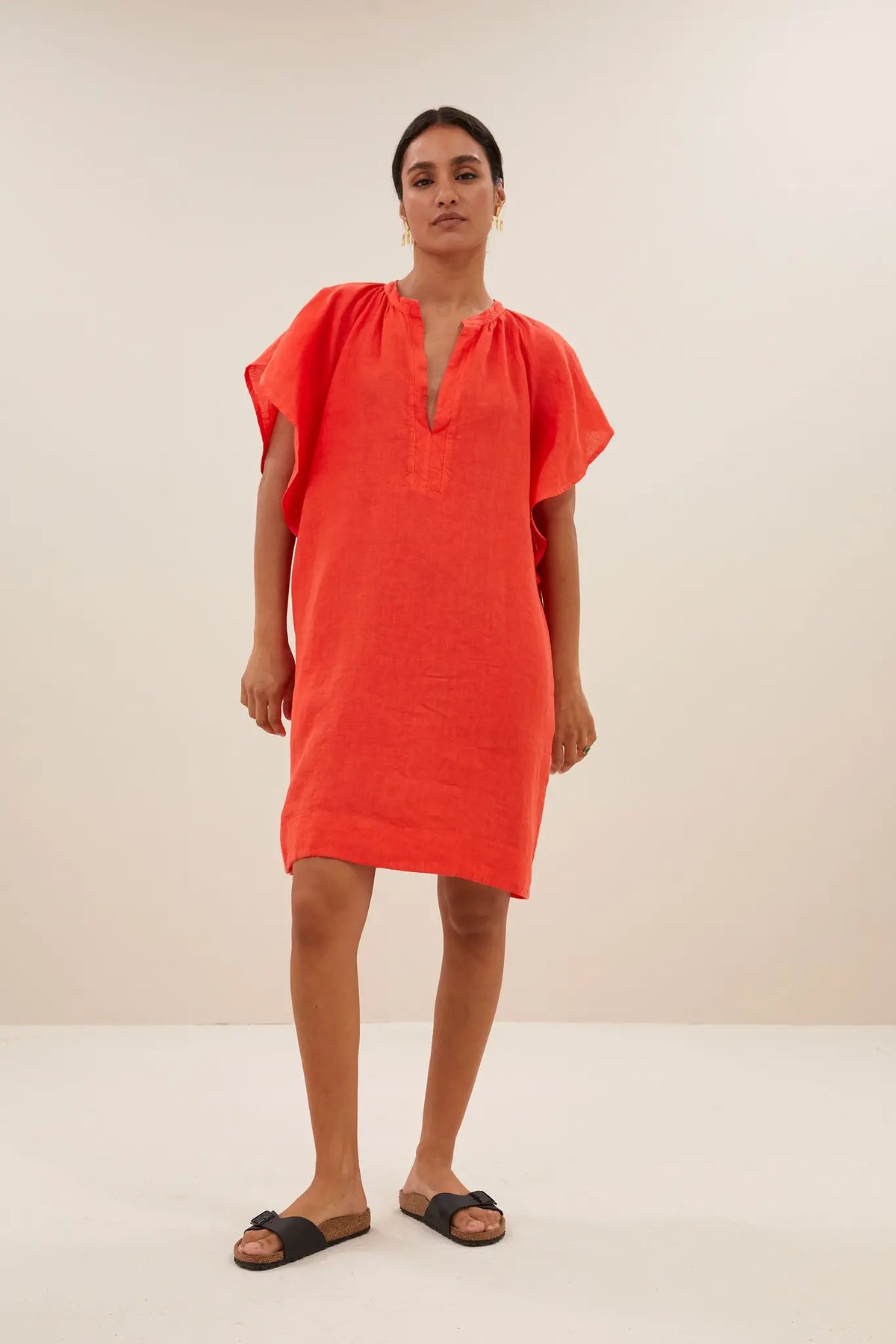 Vina Linen Dress - Bright Poppy