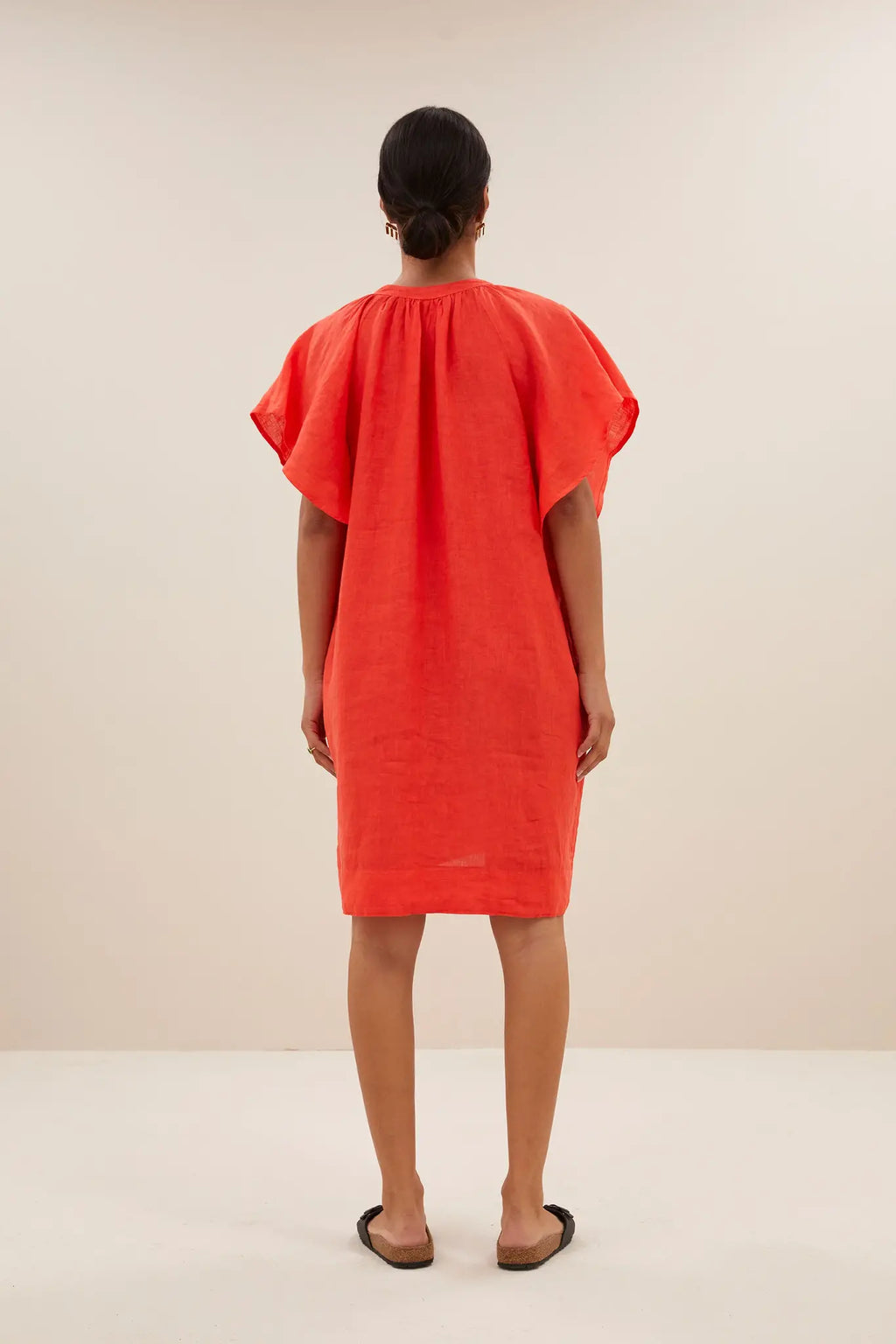 Vina Linen Dress - Bright Poppy
