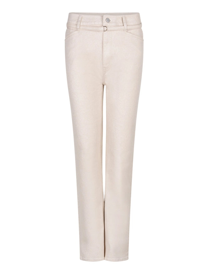 Amanda metallic straight cropped jeans - Butter cream