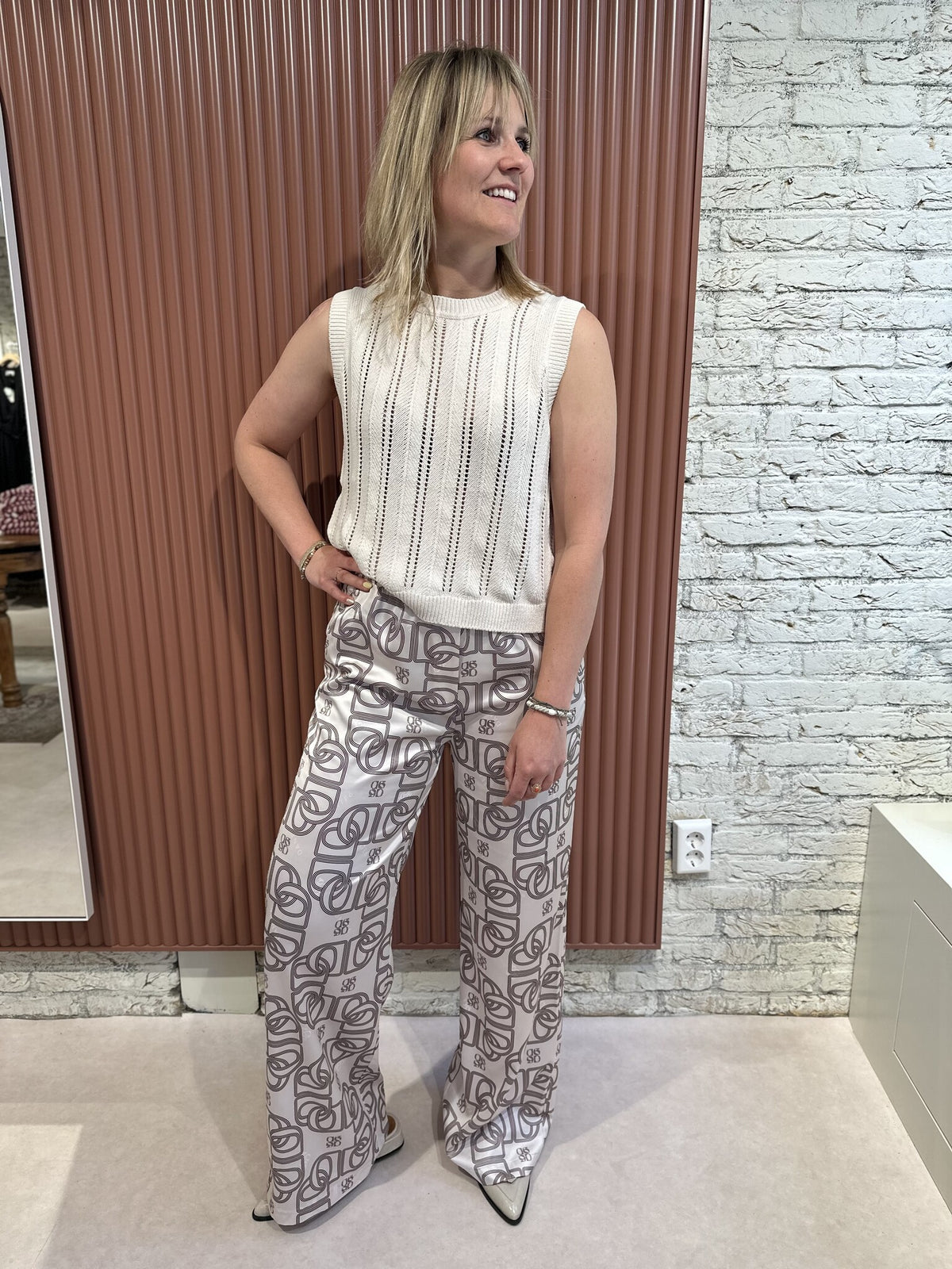 Teo Logo Printed Wide Leg Pants | Butter Cream