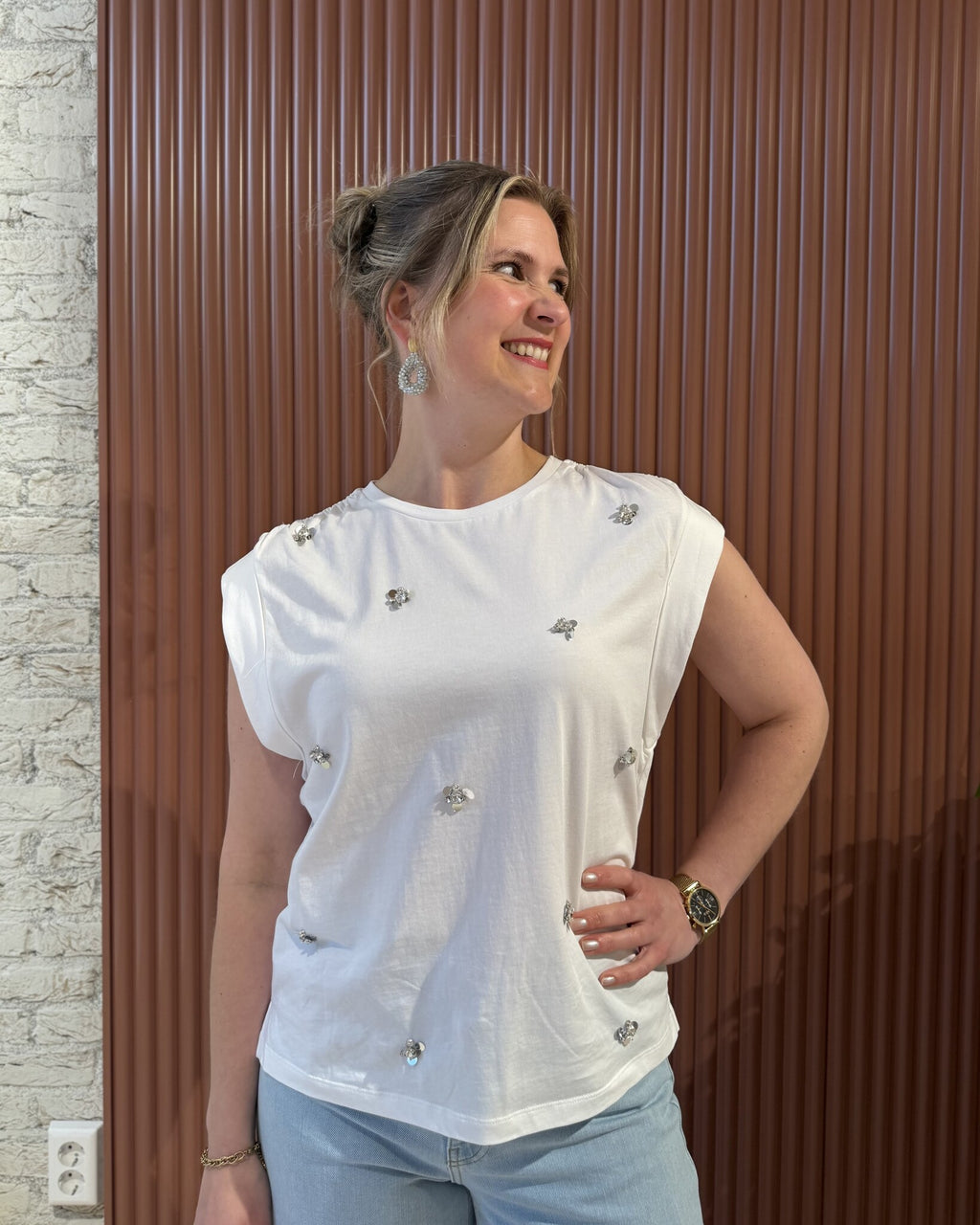 Sparrow sequins embellished tee | Optic White