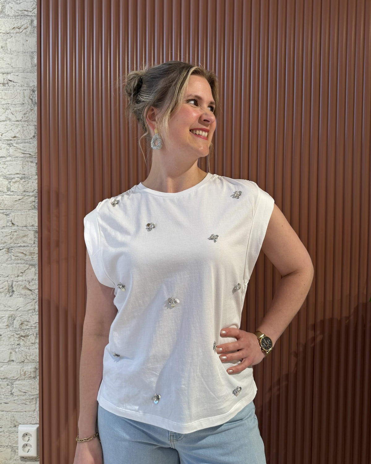 Sparrow sequins embellished tee | Optic White
