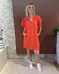 Vina Linen Dress - Bright Poppy