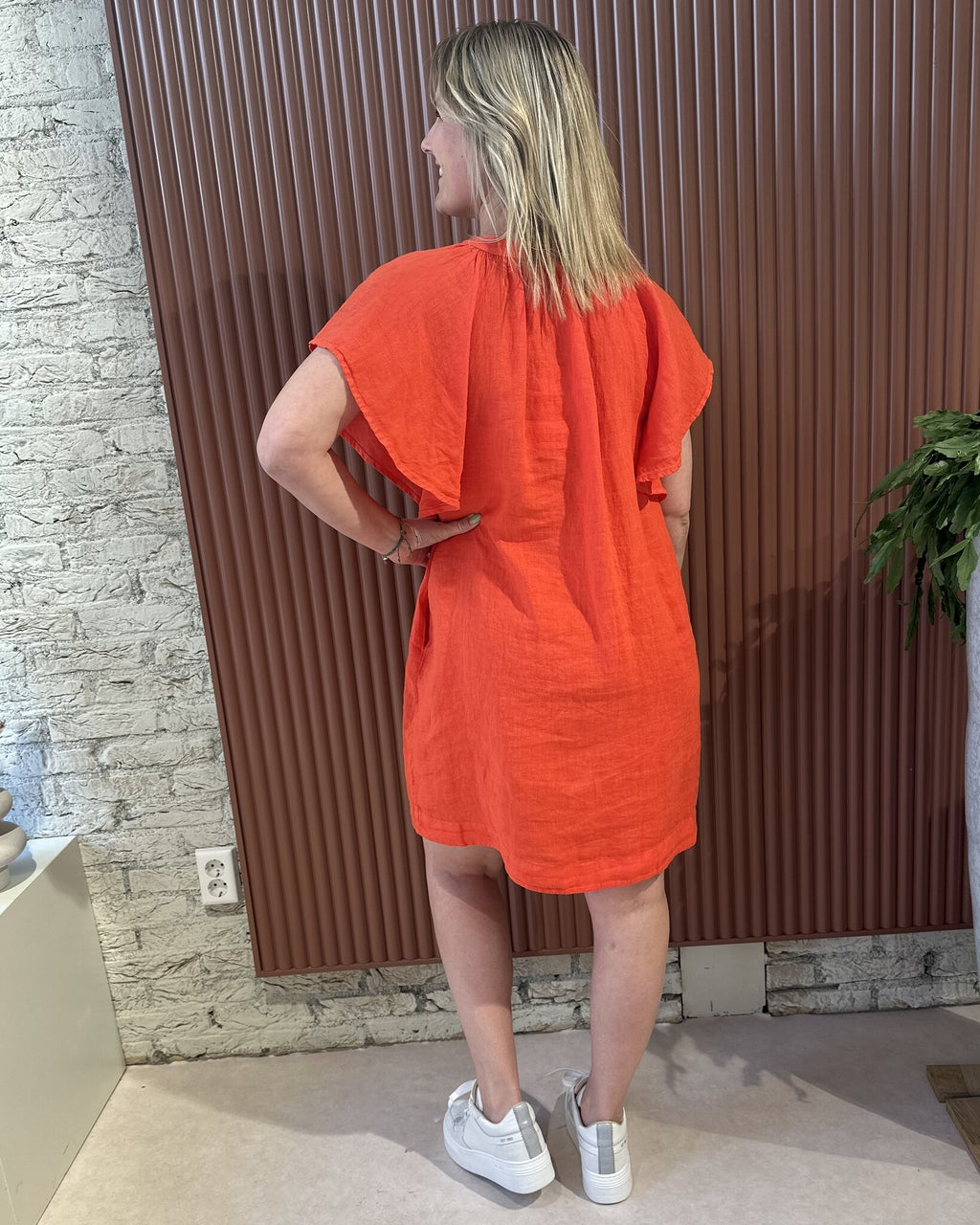 Vina Linen Dress - Bright Poppy