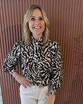 Cheska printed pussy bow blouse | Black/Cream