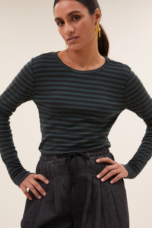 Basic ls melange stripe top | Dried basil
