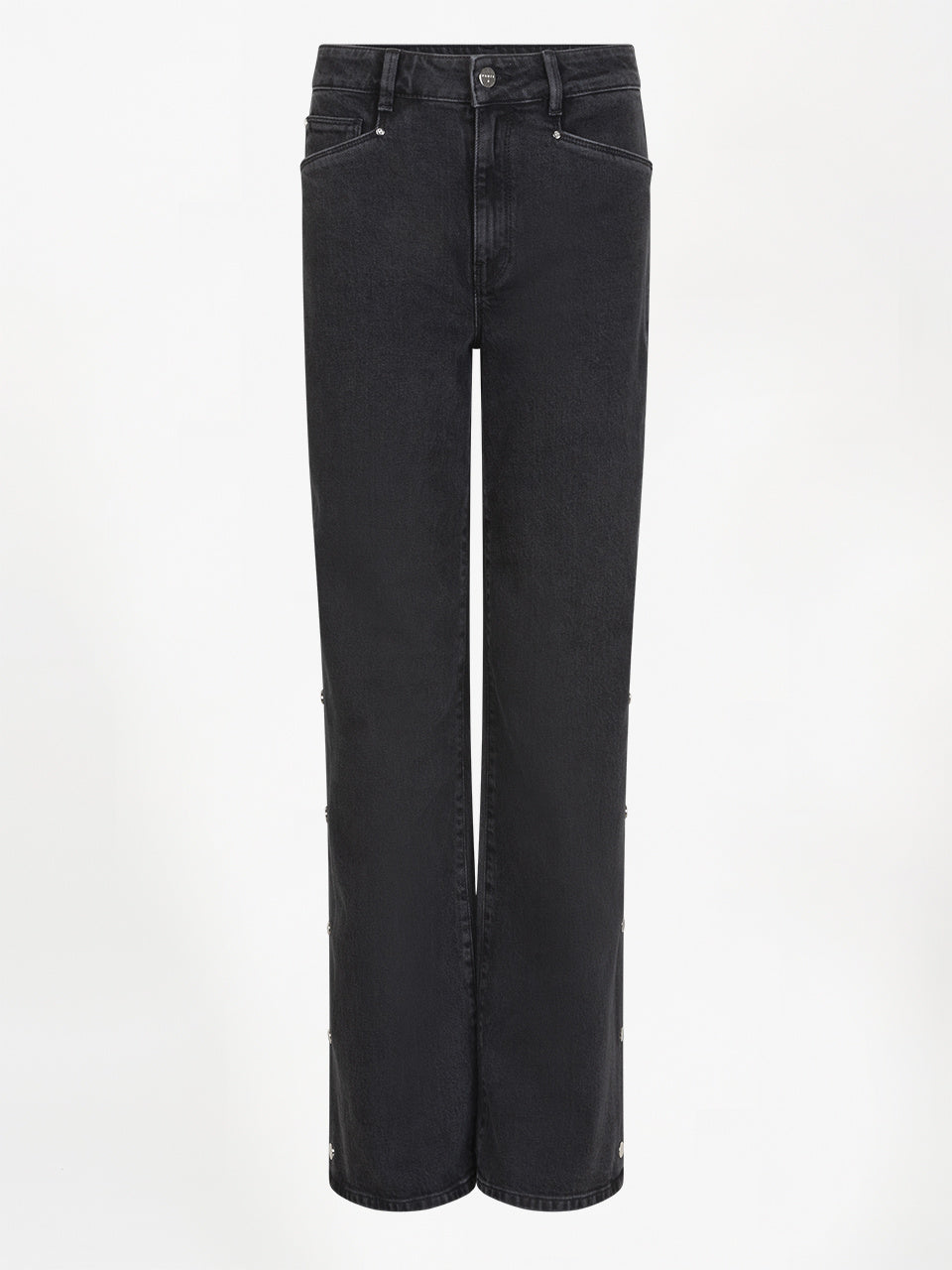 Belvina Button Up Wide Leg Jeans | Washed Black