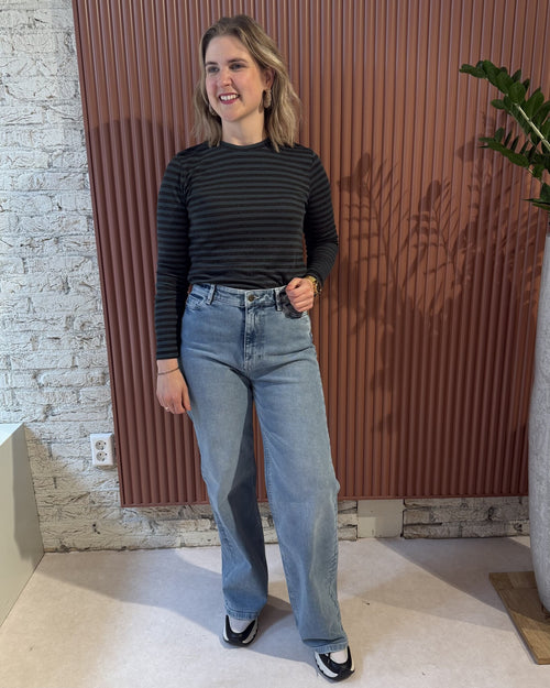 Basic ls melange stripe top | Dried basil