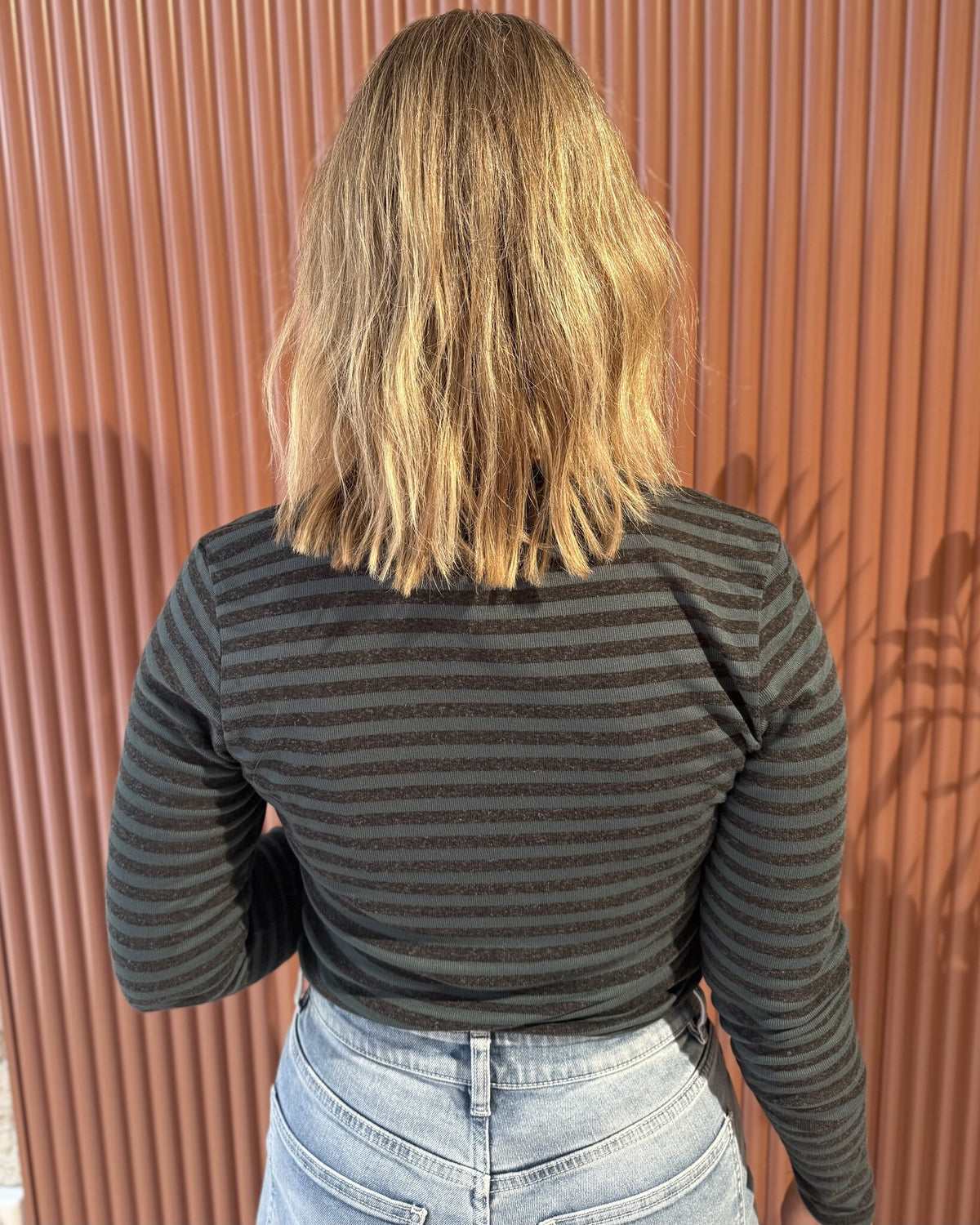 Basic ls melange stripe top | Dried basil