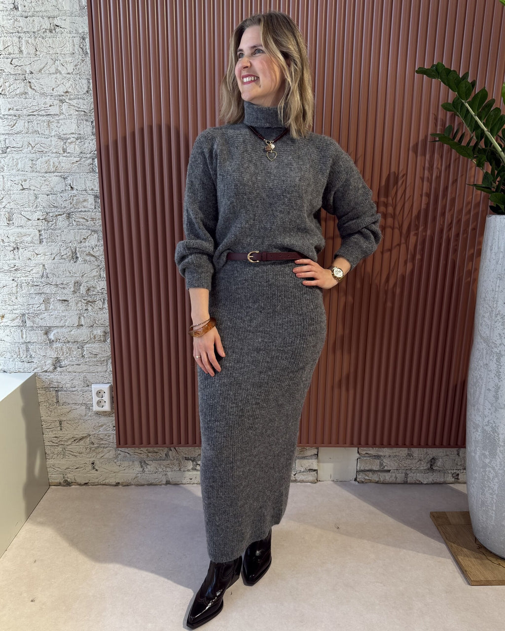 Suzy Knitted Long Skirt | Granite Grey melange