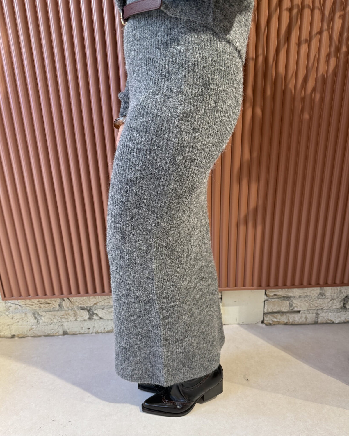 Suzy Knitted Long Skirt | Granite Grey melange