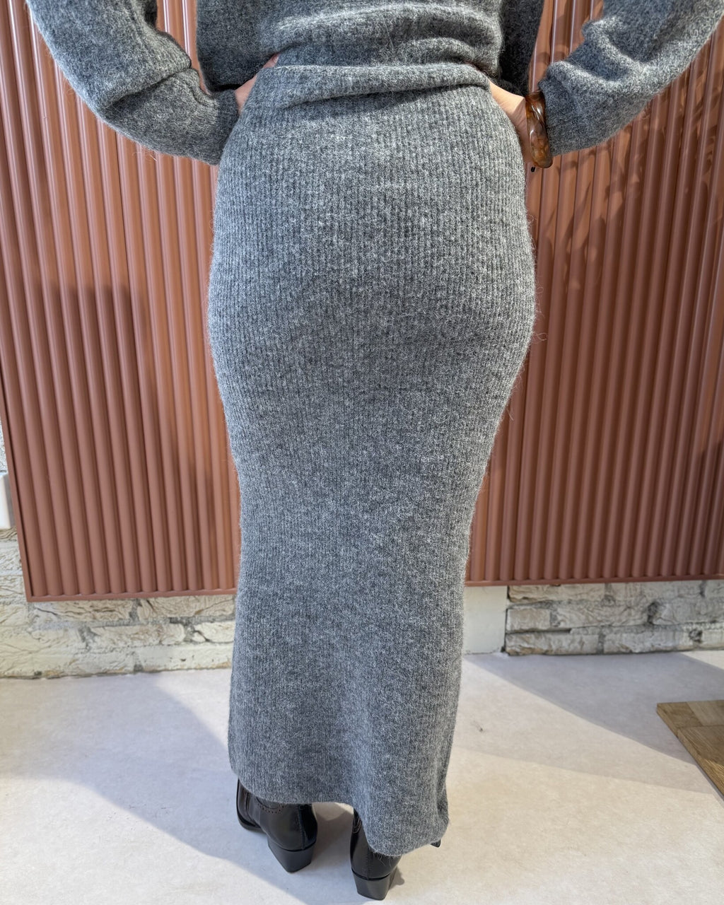 Suzy Knitted Long Skirt | Granite Grey melange