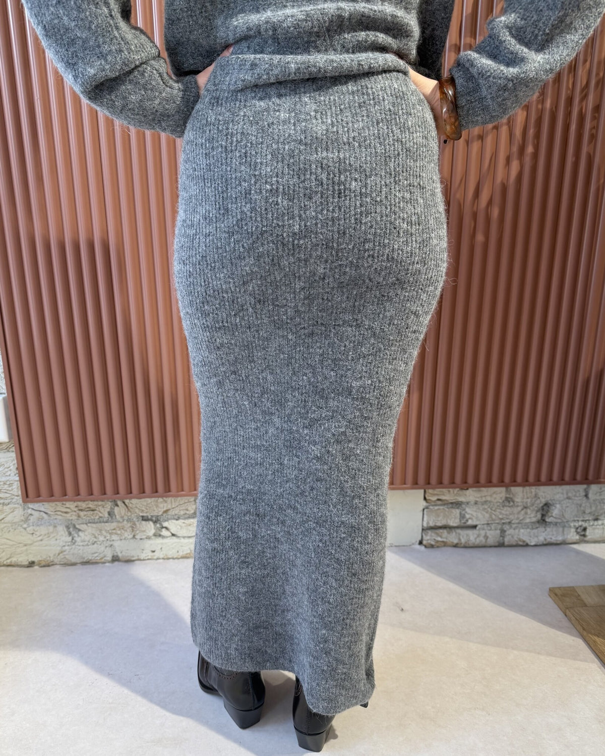 Suzy Knitted Long Skirt | Granite Grey melange