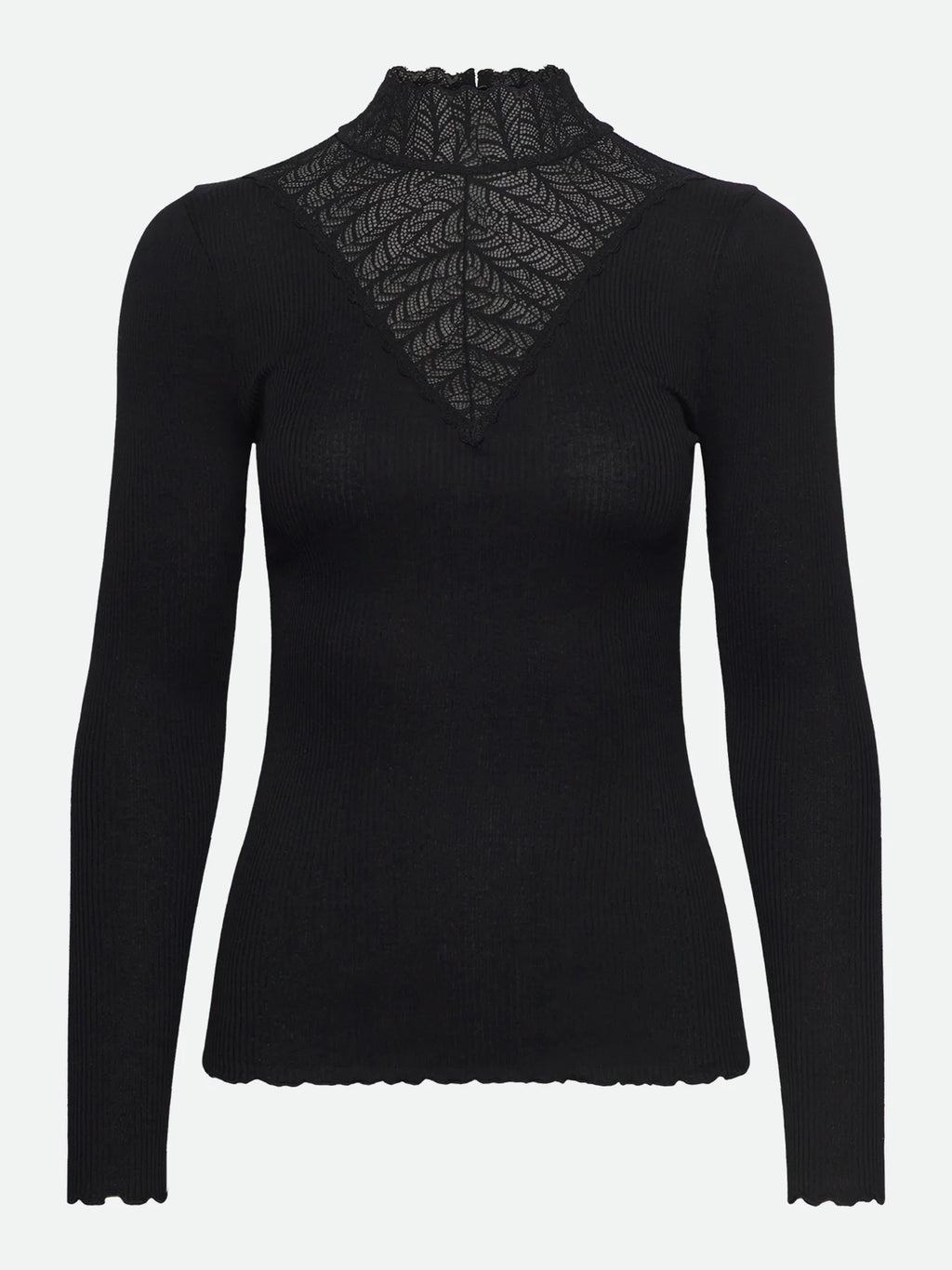 Beatha Silk Longsleeve Lace T-Shirt | Black