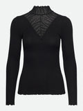 Beatha Silk Longsleeve Lace T-Shirt | Black
