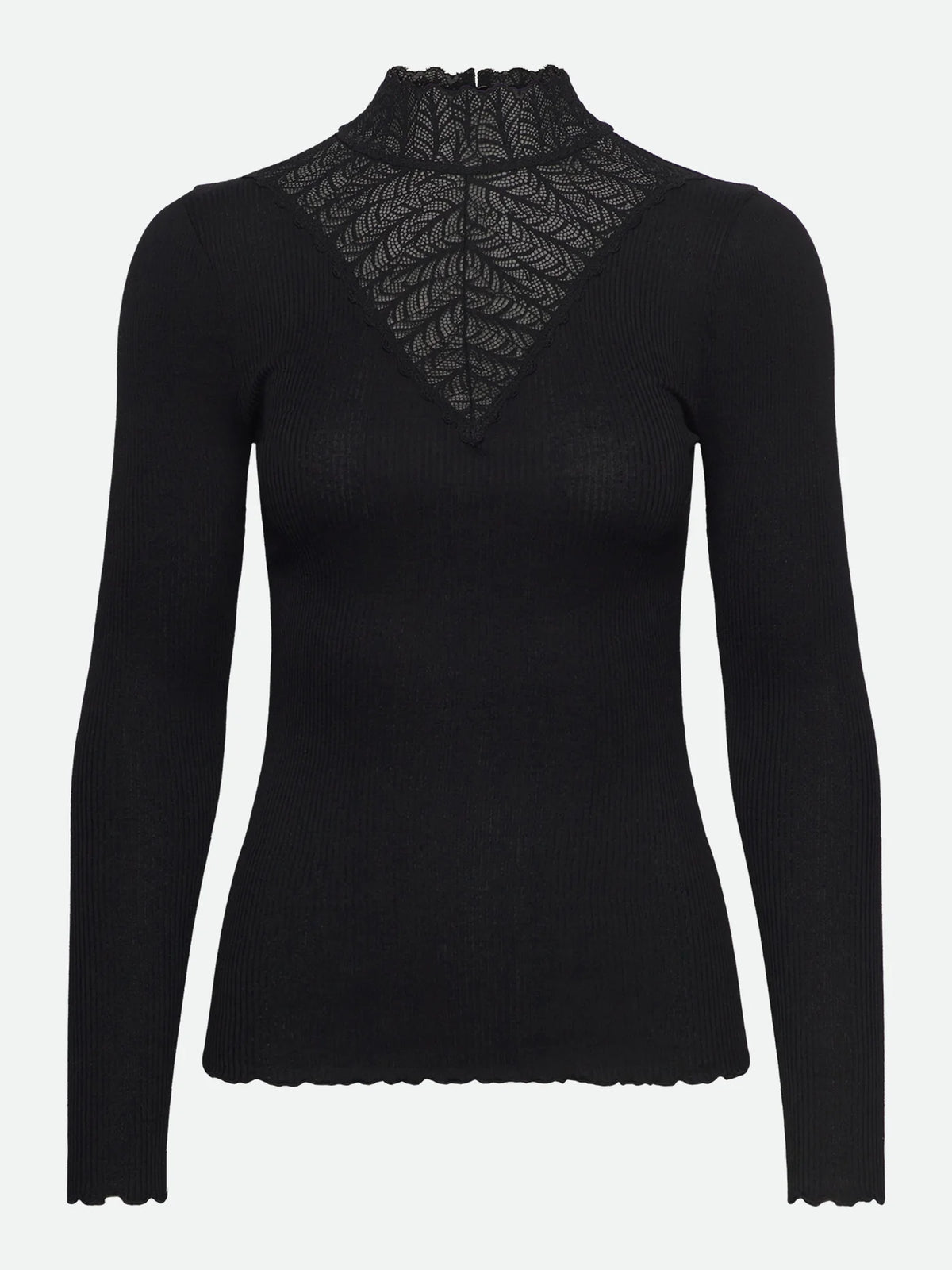 Beatha Silk Longsleeve Lace T-Shirt | Black