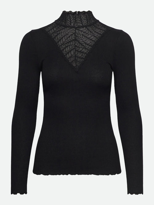 Beatha Silk Longsleeve Lace T-Shirt | Black