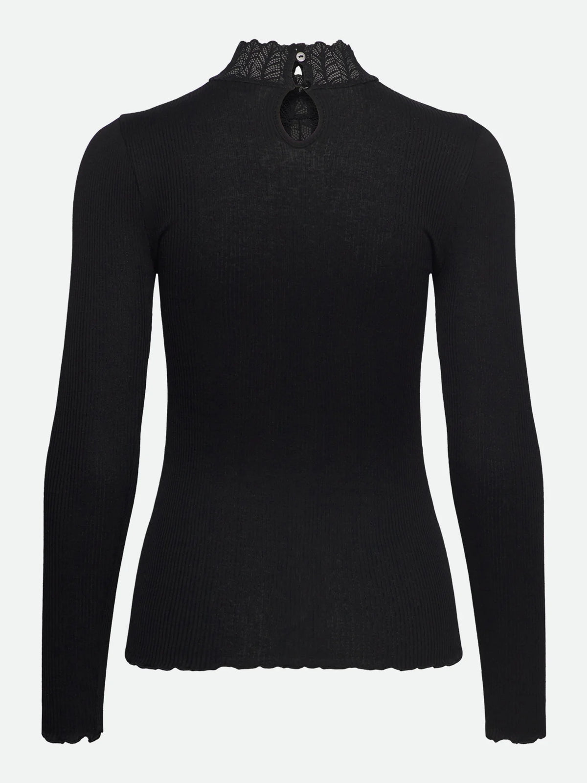 Beatha Silk Longsleeve Lace T-Shirt | Black
