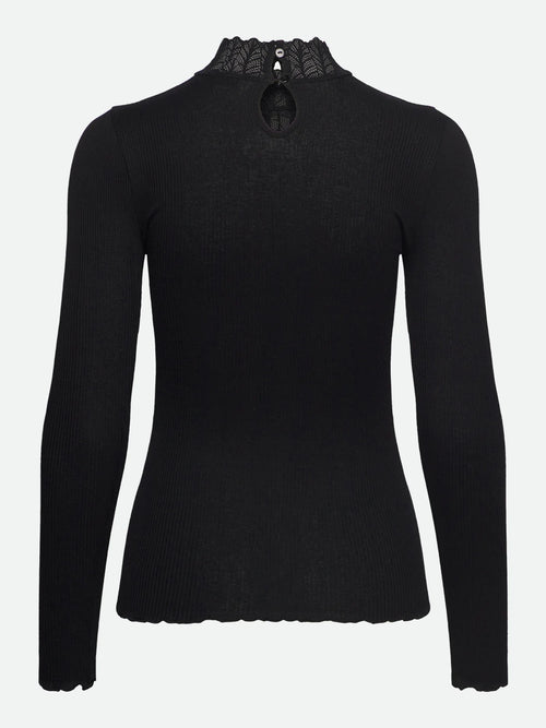 Beatha Silk Longsleeve Lace T-Shirt | Black