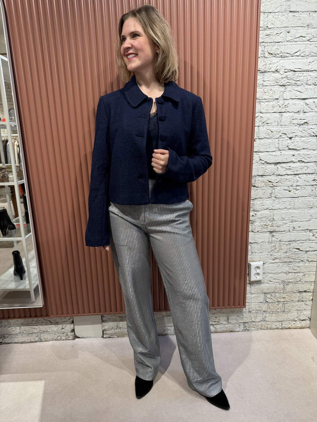 Aremi metallic straight leg pants | Silver