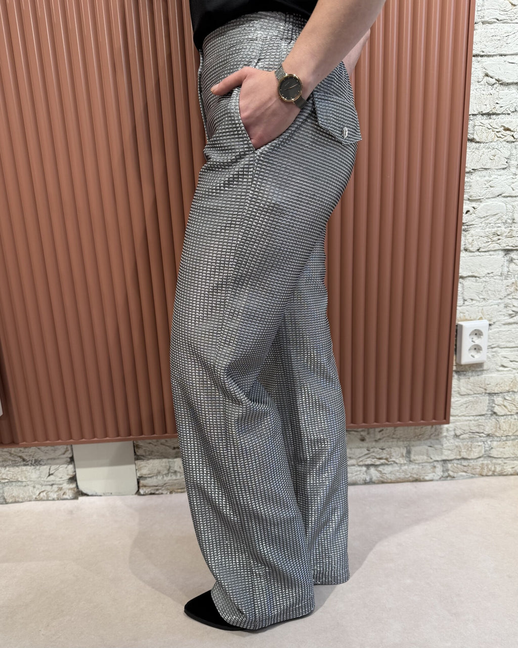 Aremi metallic straight leg pants | Silver