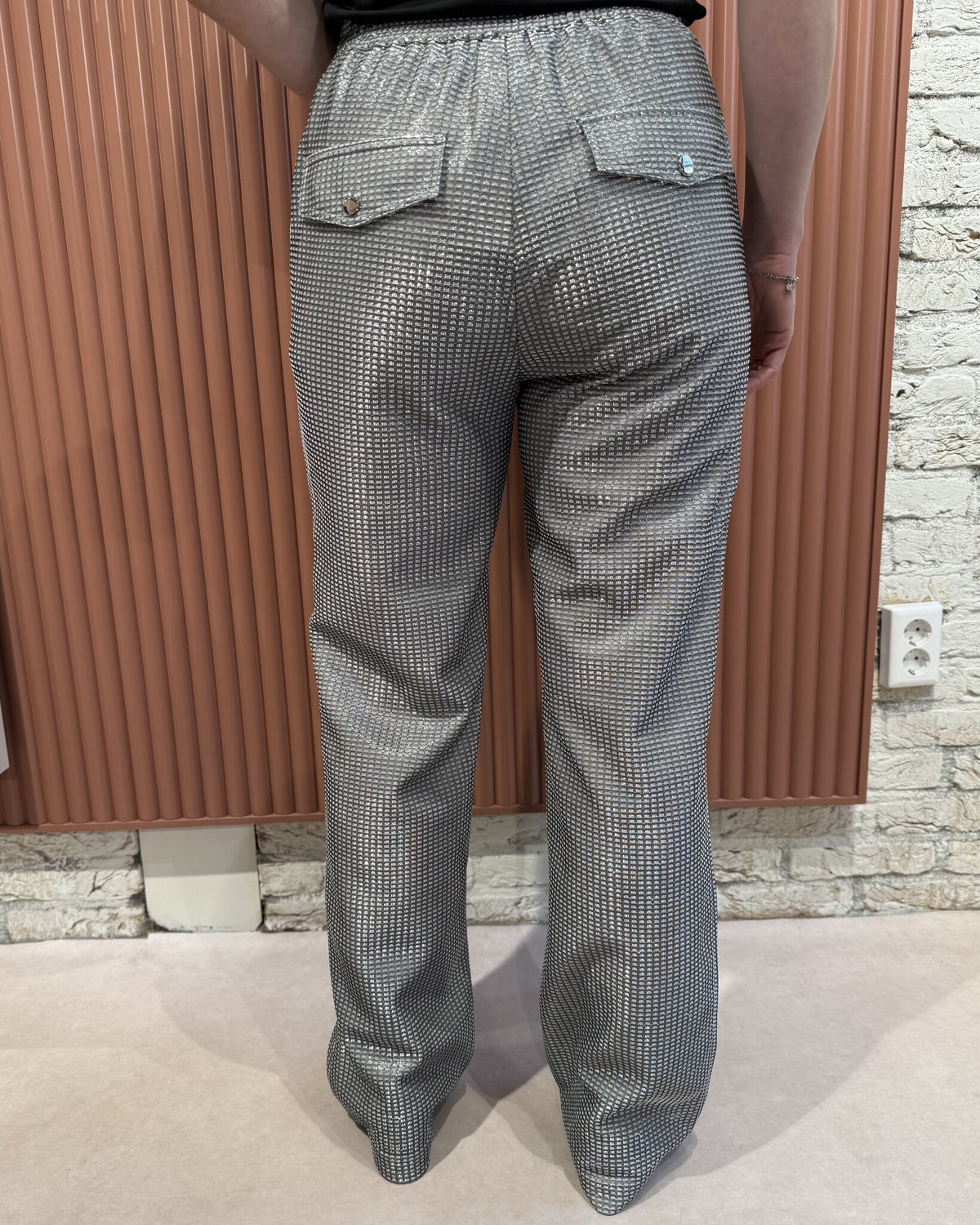 Aremi metallic straight leg pants | Silver