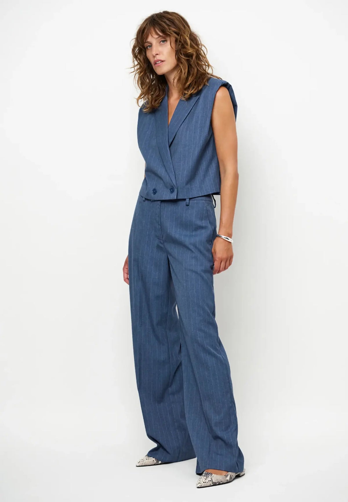 Alain Pinstripe Smart Pants | Steel Blue