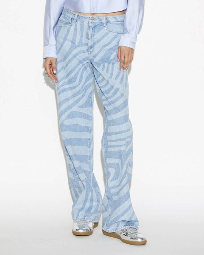Nuit Wide Leg Printed Jeans | Skywash Blue