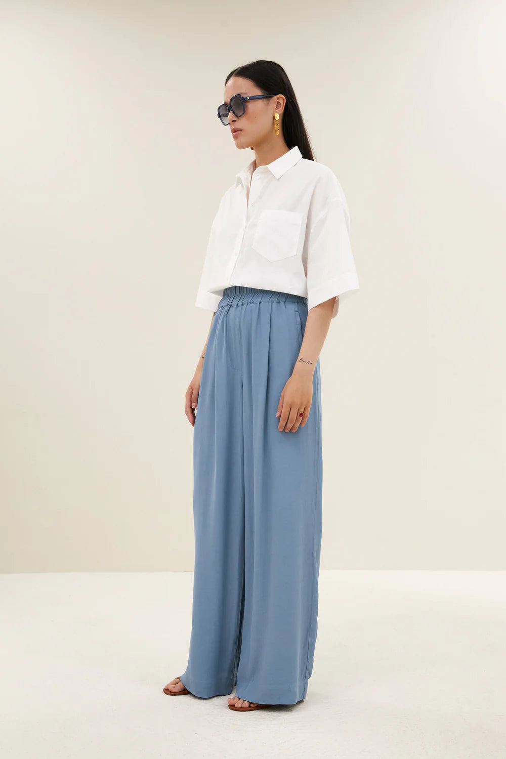 Benji viscose pants | Blue stone