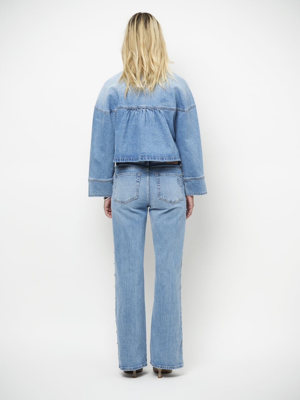 Glam studded bootcut jeans | Light washed blue